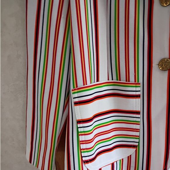 Vntg 1970s Jack Winter Mod Stripe Double Knit Blazer Gold Crest Buttons Women M - Picture 5 of 8